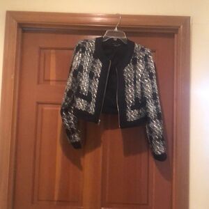 Aqua black and white tweed jacket